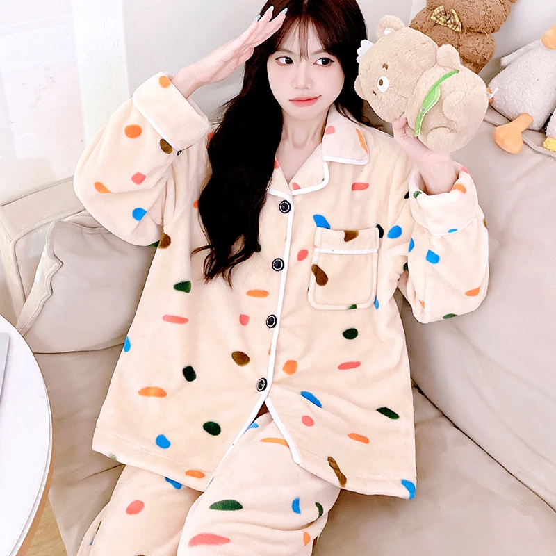 2025新款睡衣女秋冬季加厚套装家居服保暖长袖珊瑚绒法兰绒可外穿