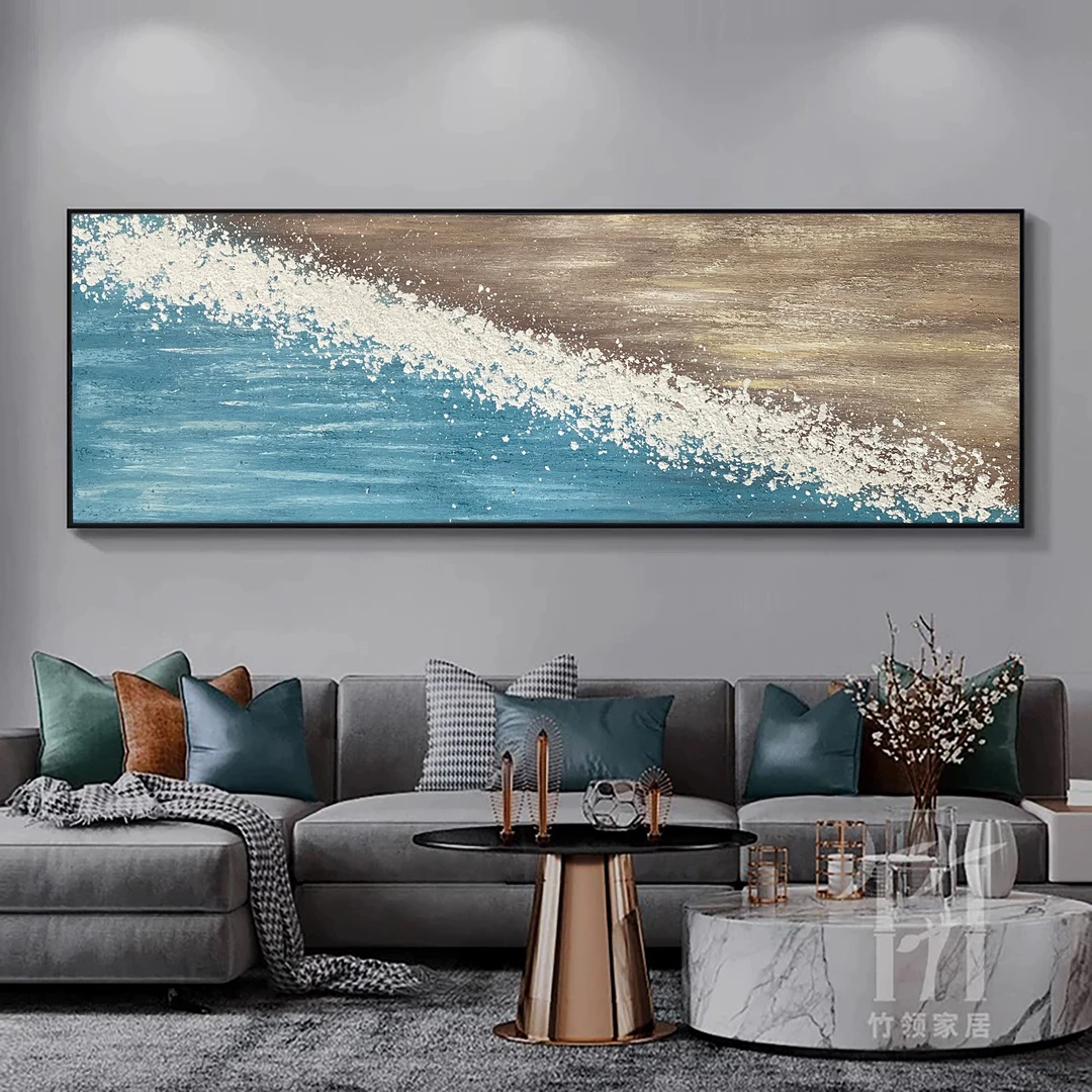Y 06【海之境】高级纯手绘油画肌理挂画抽象艺术轻奢客厅床头装饰画