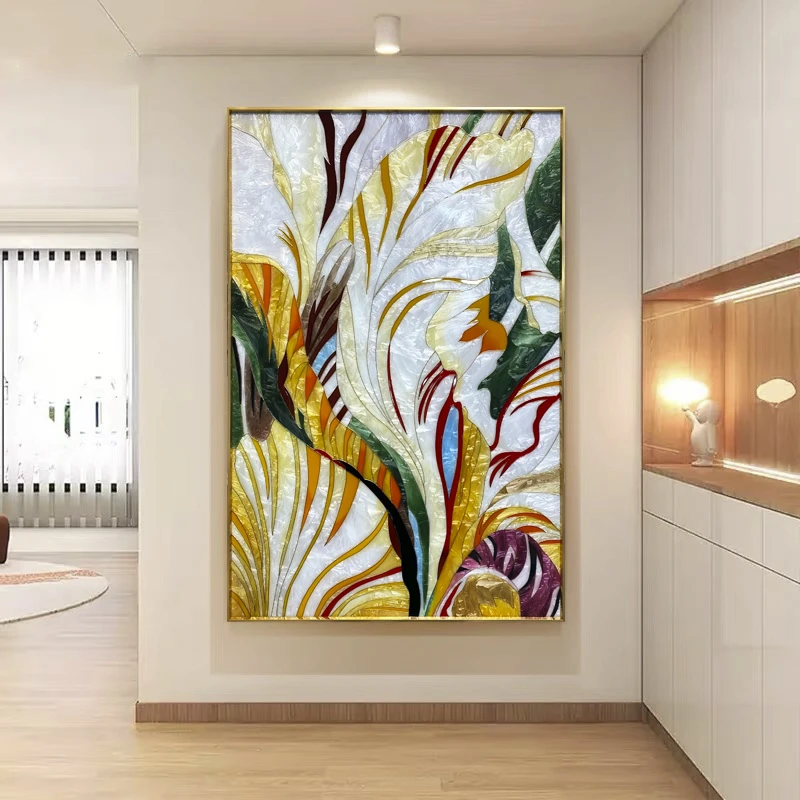 F 02【芬芳四溢】纯手绘珐琅彩装饰画轻奢入户玄关餐厅北欧挂画壁画