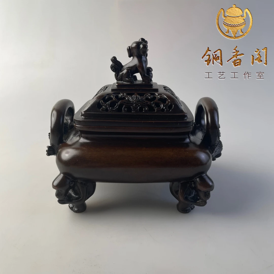 王义老师手工炉，猴足方熏炉，茶室客厅书房摆件熏香工艺香炉纯铜