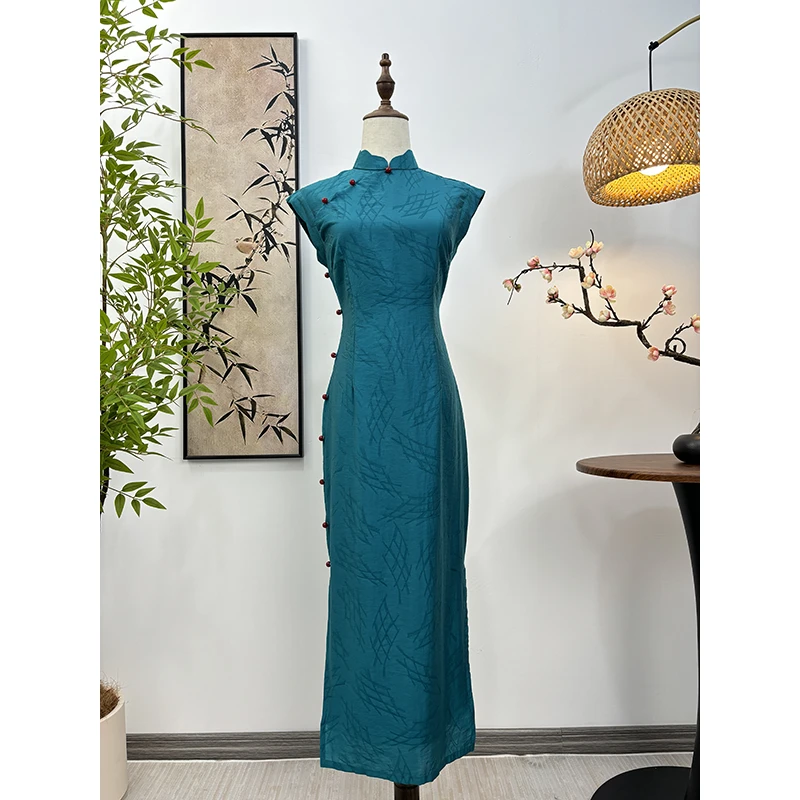 【只此青绿】晓满旗袍 优雅气质青绿旗袍修身长款旗袍中式民国风