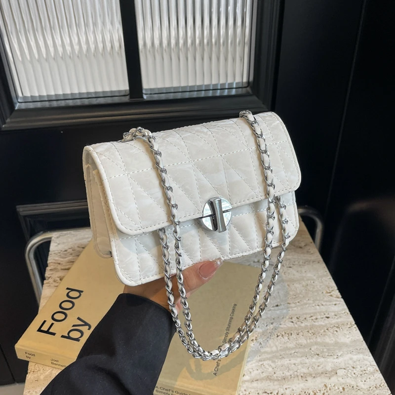 时尚潮流单肩链条包女新款斜挎小方包小众高级质感菱格通勤腋下包