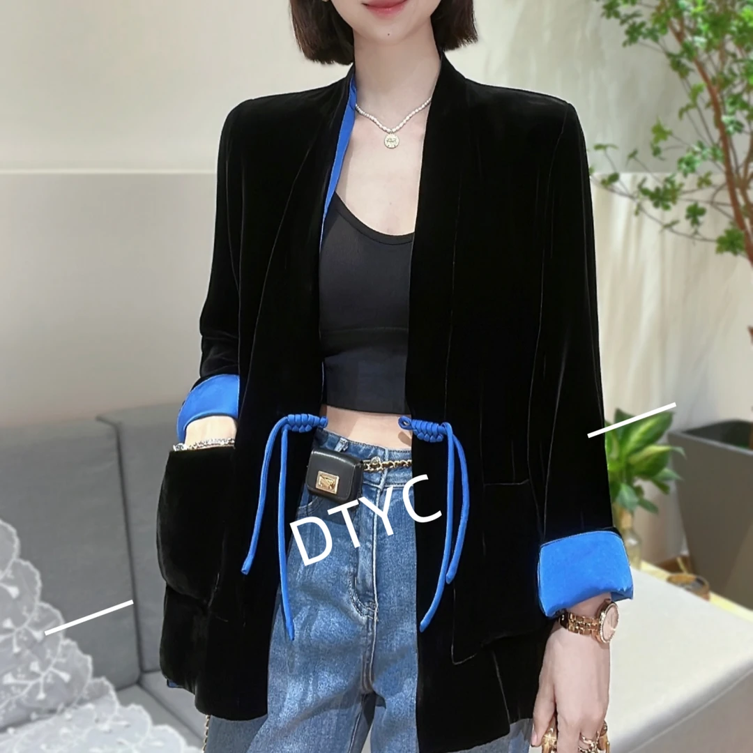 《英家推荐》百搭设计师气质时尚高定桑蚕丝丝绒琵琶扣西装西服