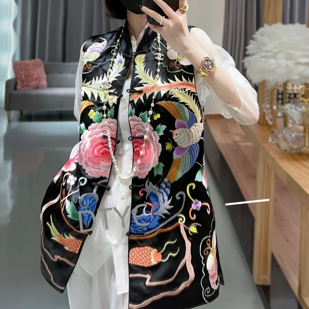 《英家推荐》立领黑底百鸟朝凤重工满绣花马夹