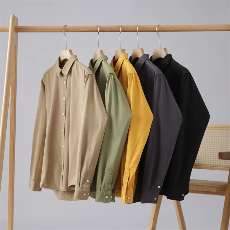 秋季衬衫男款长袖商务休闲免烫简约时尚百搭大码纯色100%棉衬衣潮