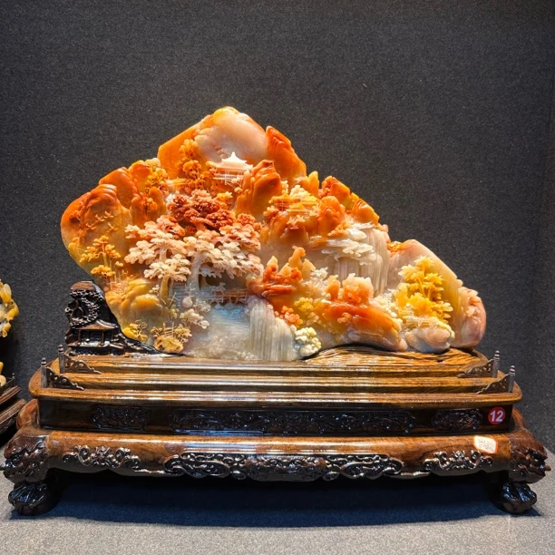 寿山石雕刻工艺品山水摆件江南水乡