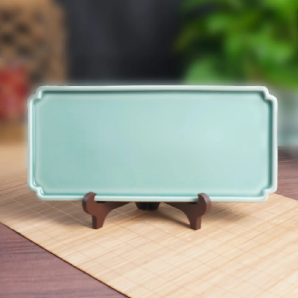 云间青瓷茶盘干泡台陶瓷功夫茶具壶承中式窗格茶托干泡盘