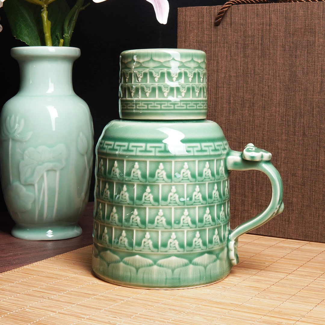 青瓷小暖壶陶瓷泡茶杯千佛焖壶杯子中式家用保温瓶喝水杯龙泉