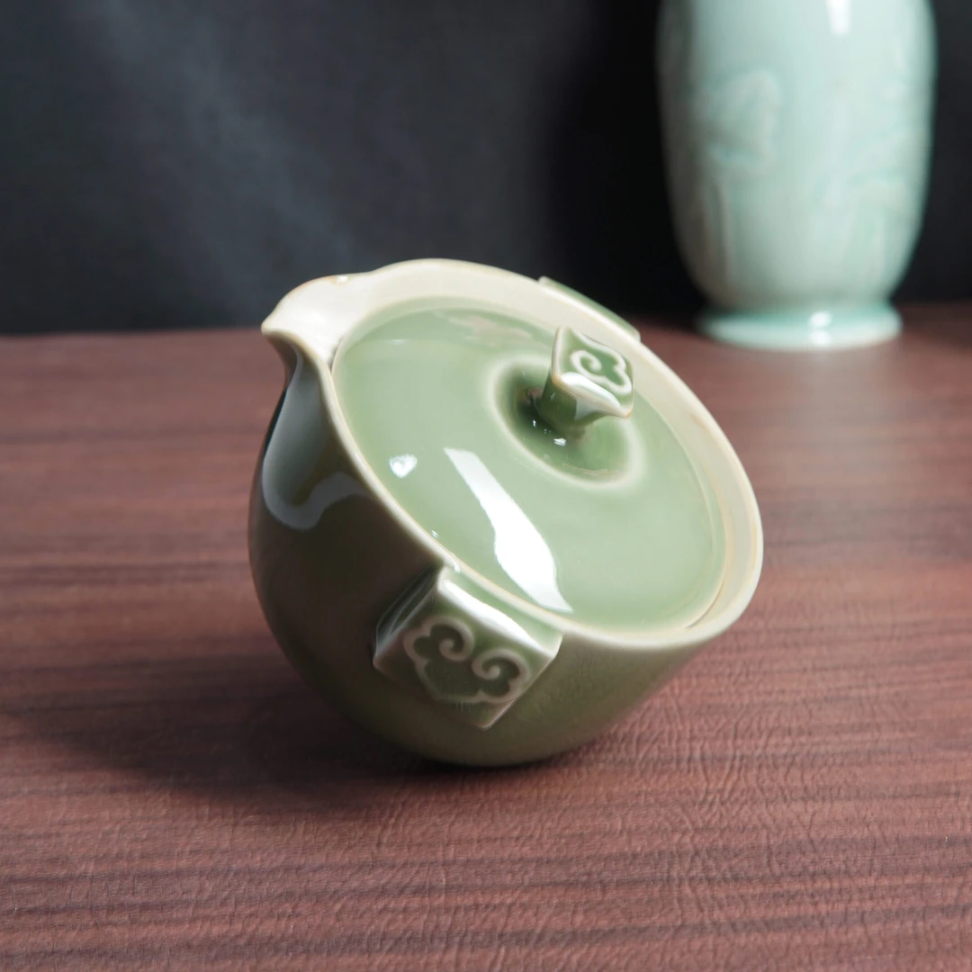 龙泉青瓷如意手抓壶单壶手工陶瓷旅行泡茶盖碗快客杯中式家用
