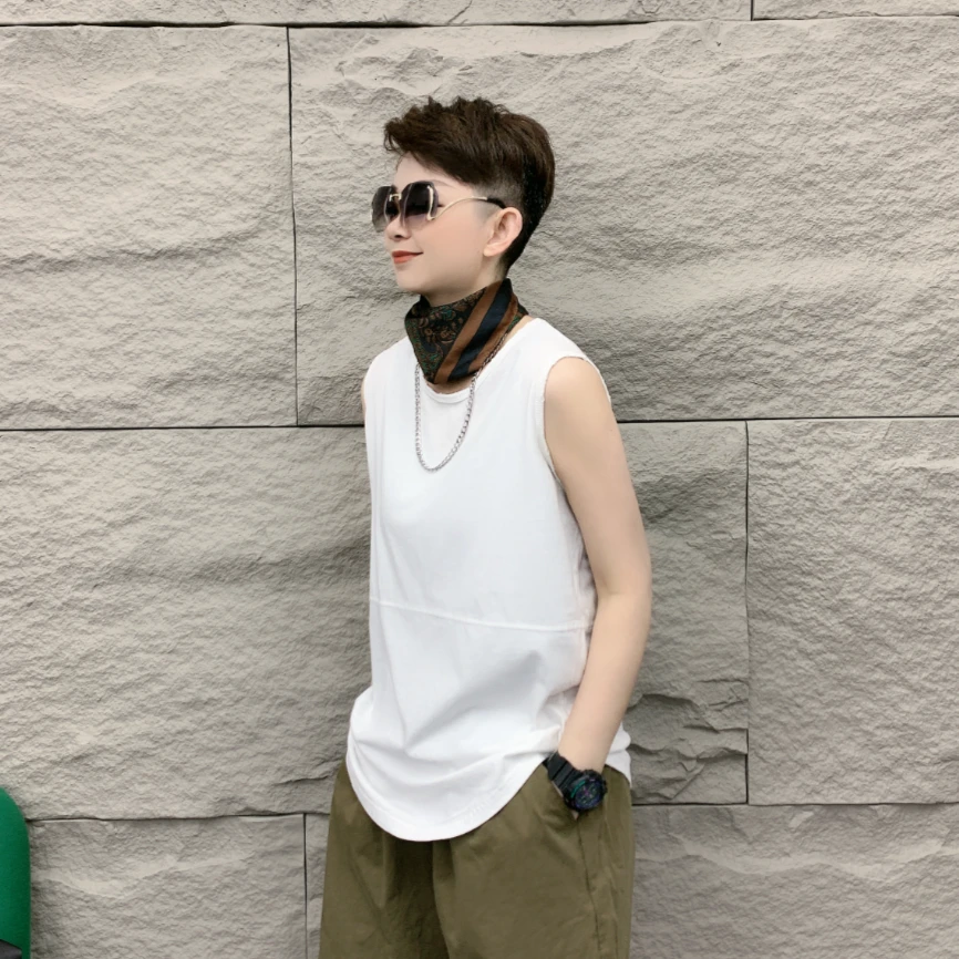 【六哥原创】欧货夏季潮流休闲百搭纯色宽松无袖简约圆领背心6645