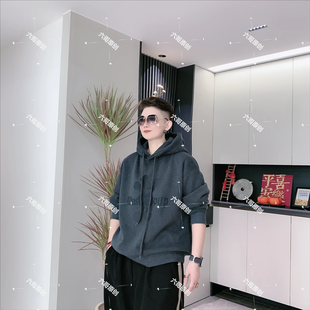 【六哥原创】秋冬设计款潮流宽松百搭卡通图案字母休闲连帽卫衣5024