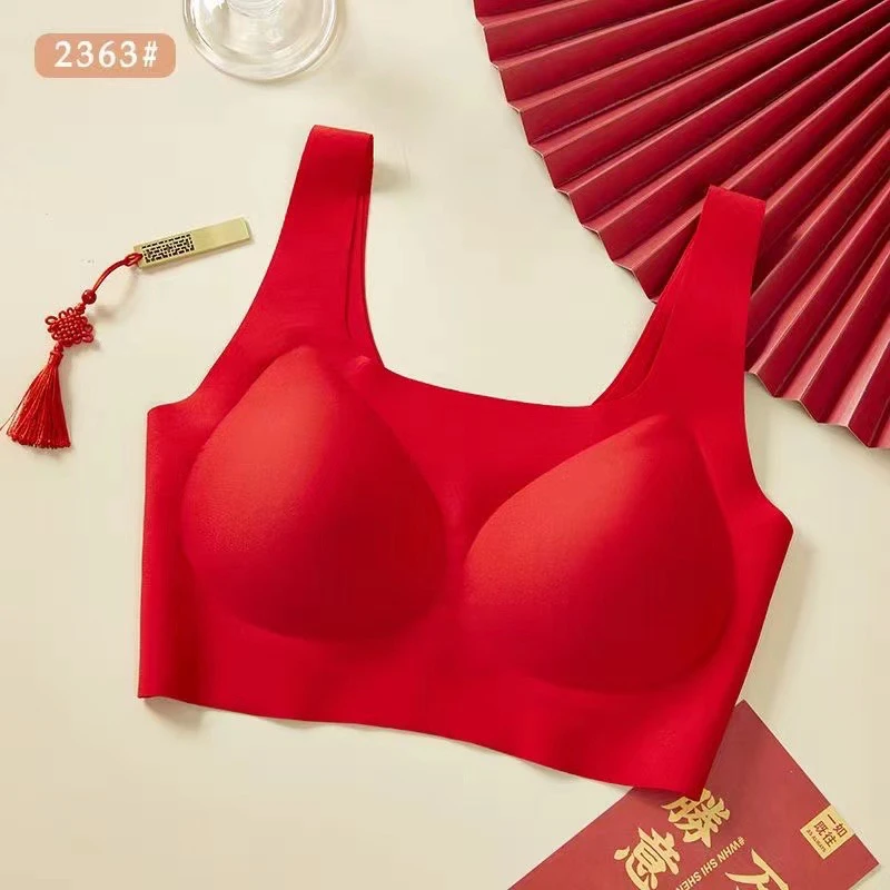 秋冬新款背心2362窄肩带 2363宽肩带果冻条大红色套装