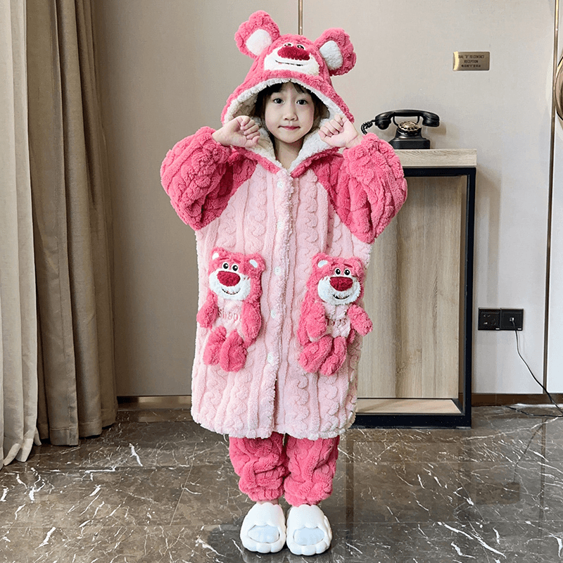 儿童睡衣法兰绒女童睡衣母女长款睡袍珊瑚绒加厚保暖亲子装居家服