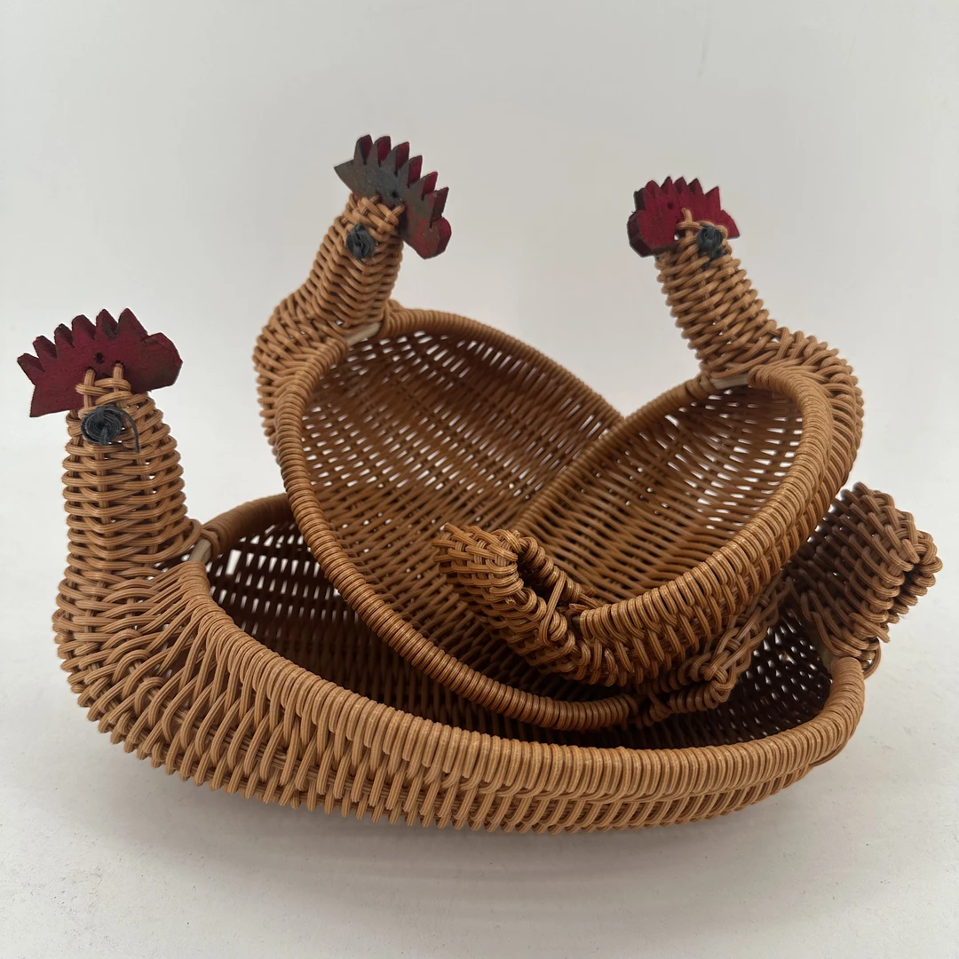 A022棕色幸福鸡水果篮家用果篮居家收纳纯手工编织拍一发三