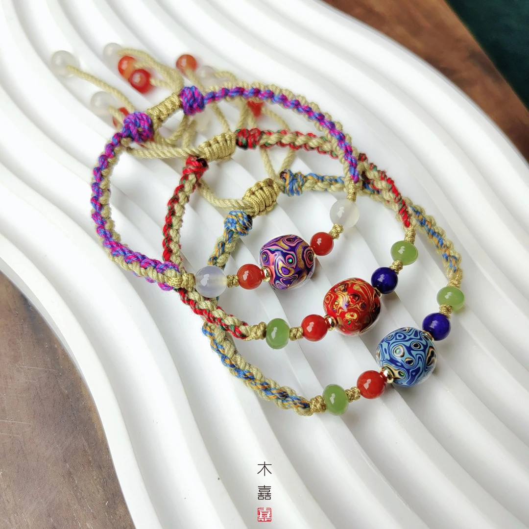 瑰丽|大漆欧泊珠五彩手编绳漆珠手编绳