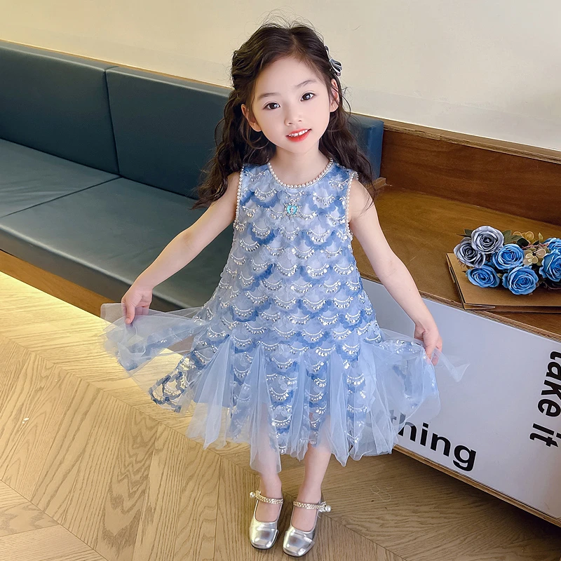 儿童爱莎蕾丝公主裙小女孩夏季韩版美人鱼连衣裙女童洋气夏装宝宝