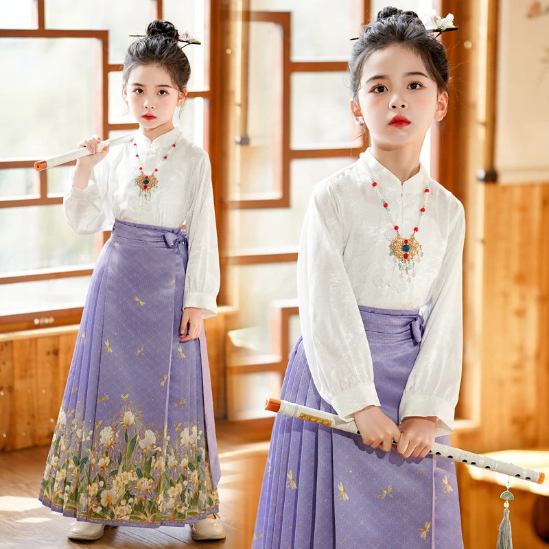 曹县马面裙套装女童春夏紫汉服【紫莺尾】套装女童汉服国风日常原创