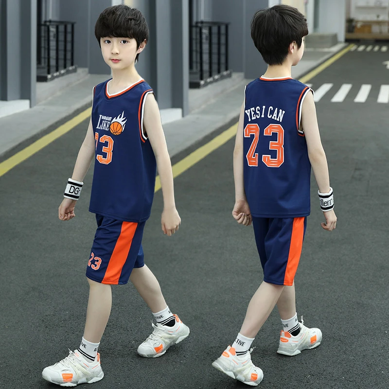 无袖篮球服V领背心球衣两件套男童夏装速干投篮训练服薄款透气帅