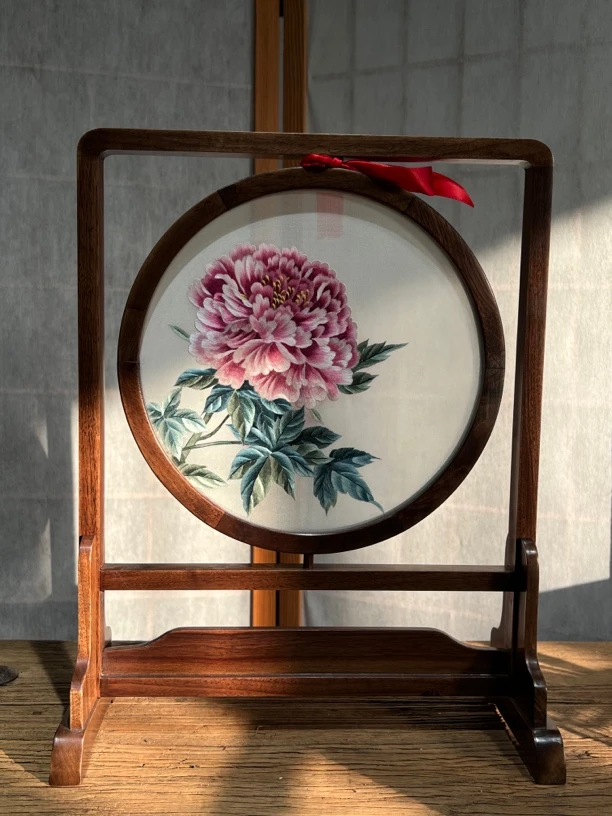 《花开富贵》精品牡丹手工刺绣摆件