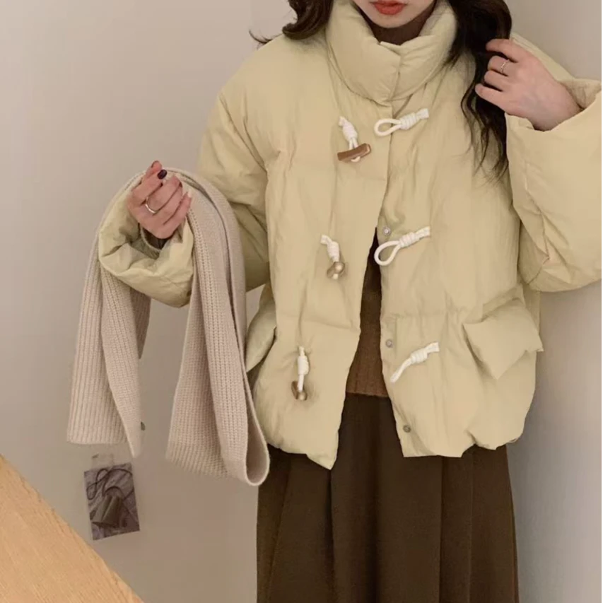 短款牛角扣女韩版白鸭绒面包羽绒服服冬季外套加厚羽绒服羽绒服