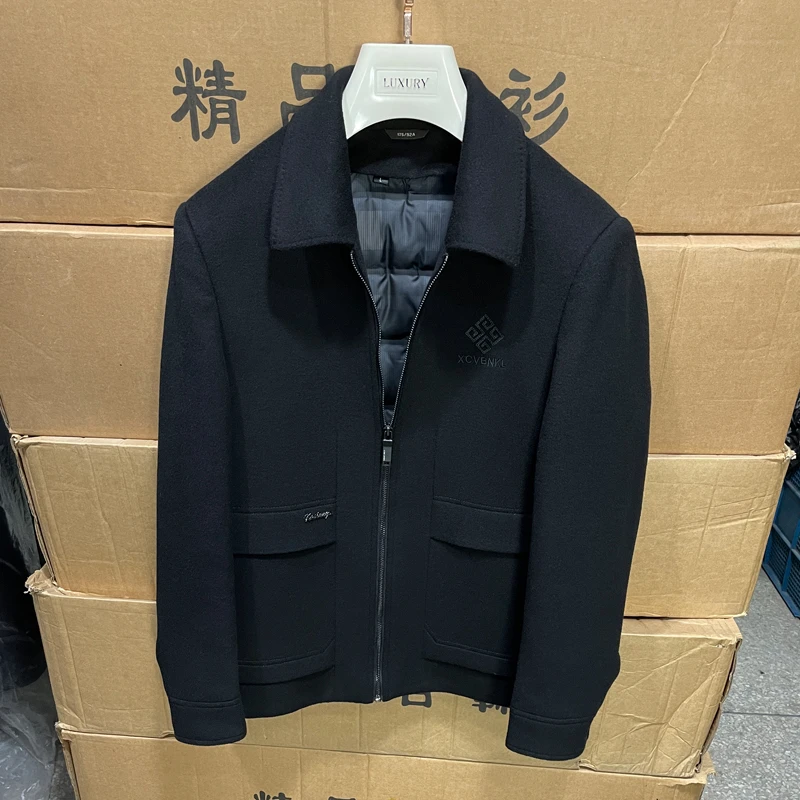 2023新款清仓秋冬季双面羊毛呢夹克衫可脱卸内胆男士加厚短款外套
