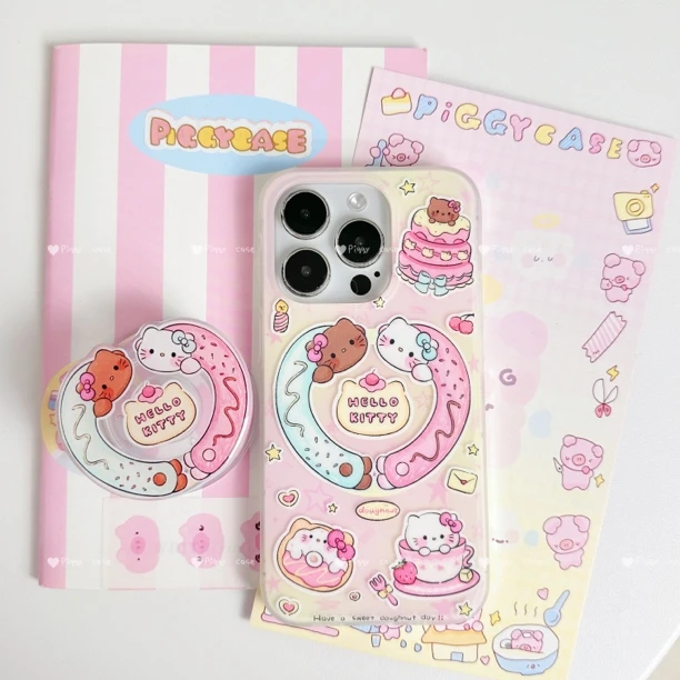 可爱腊肠甜品kt面包卡通磁吸支架适用苹果15手机壳iphone14promax