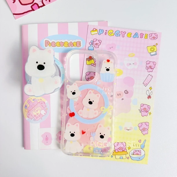 piggy卡通可爱渐变西高地磁吸支架适用苹果15promax手机壳新款12