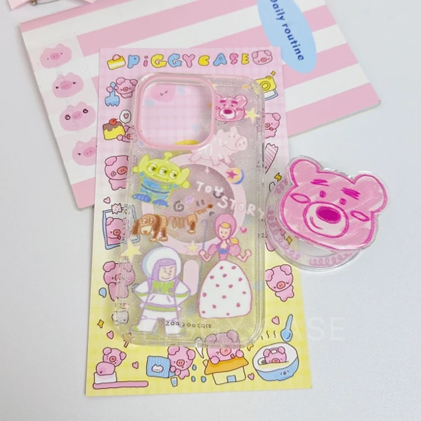 日韩磁吸太空壳闪粉草莓熊卡通涂鸦亮面适用iPhone15promax手机壳