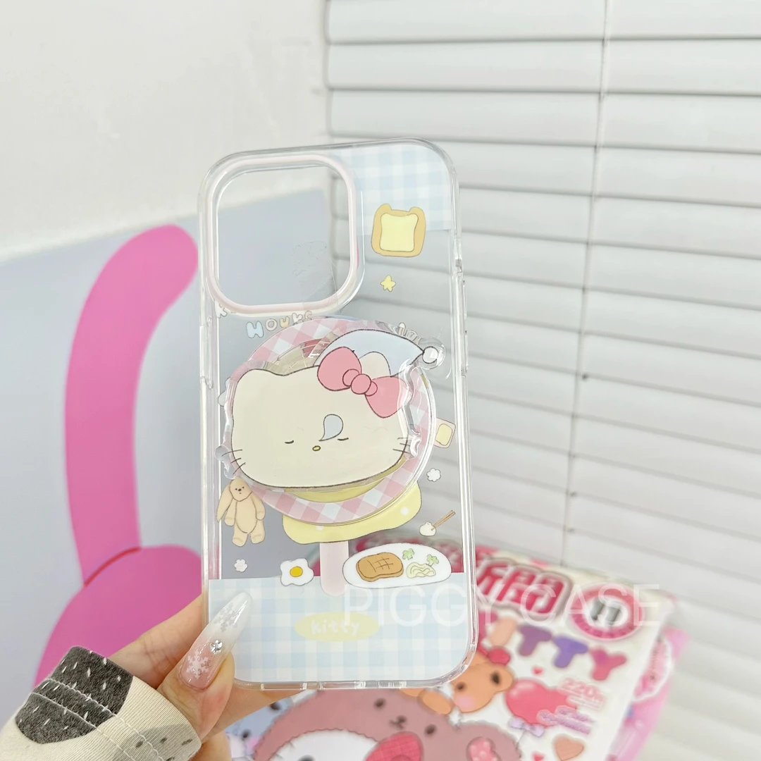 睡觉kitty透明磁吸支架少女心小熊INS全包苹果可爱手机壳iphone14