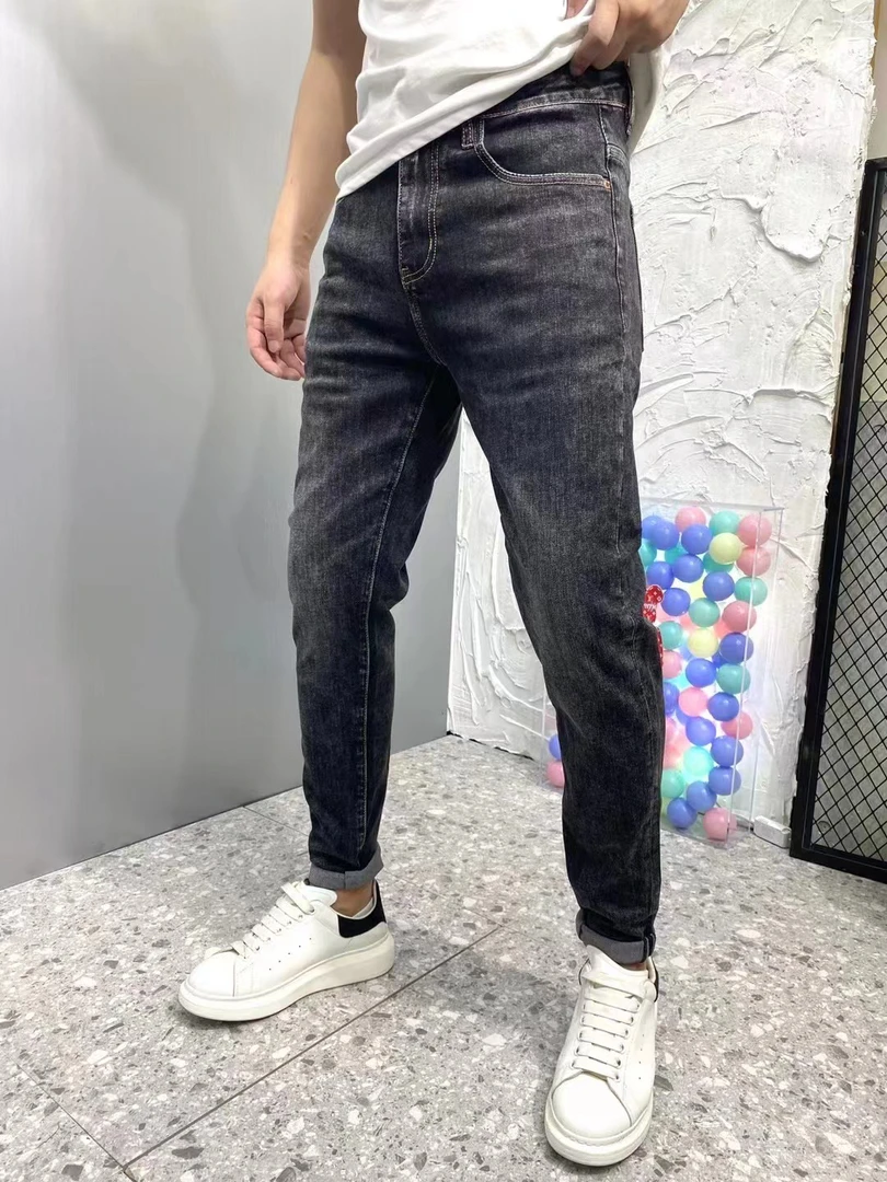 男牛仔裤子潮流牛仔裤男士2023新款韩版潮流百搭黑灰色修身小脚裤