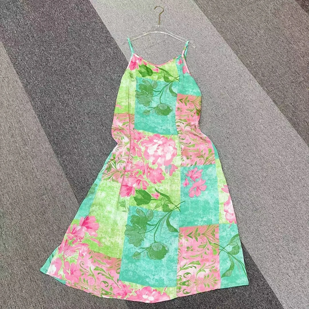 国风款气质吊带感夏季女装印花吊带裙子连长裙衣裙宽松大码沙滩裙