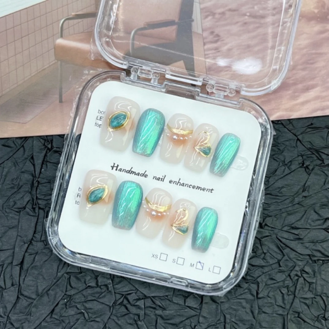 中方甲型纯手工穿戴甲气质穿戴式光疗甲美甲师猫眼