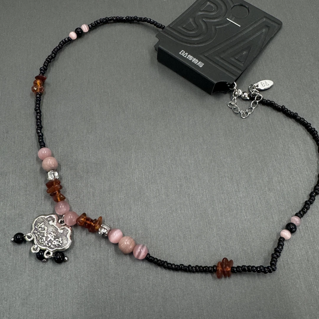 铜合金亚克力项链 锁头项链 4105