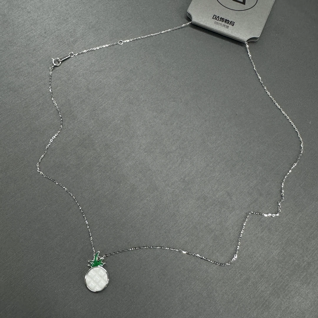 坠链均925银合成锆石 时尚菠萝吊坠项链 2336