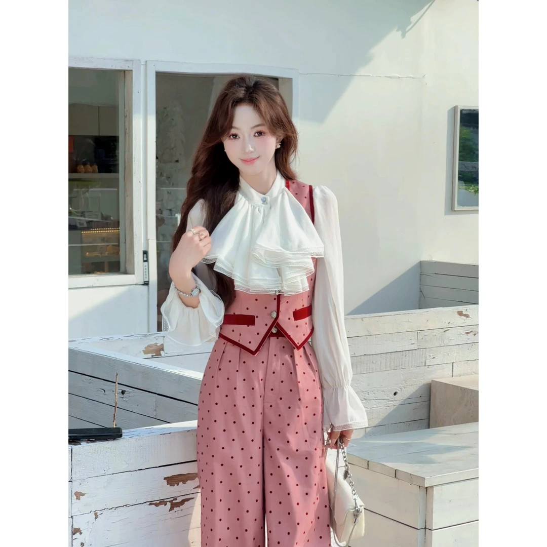 冉冉定制●气质粉色波点拼色套装+衬衫
