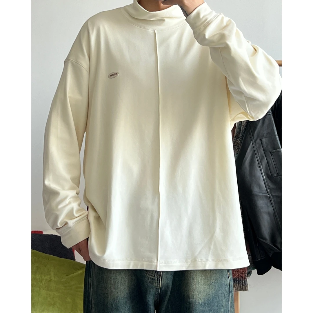 藤原不卖豆腐美式复古德绒中领打底衫男女秋冬潮牌百搭情侣 33H44