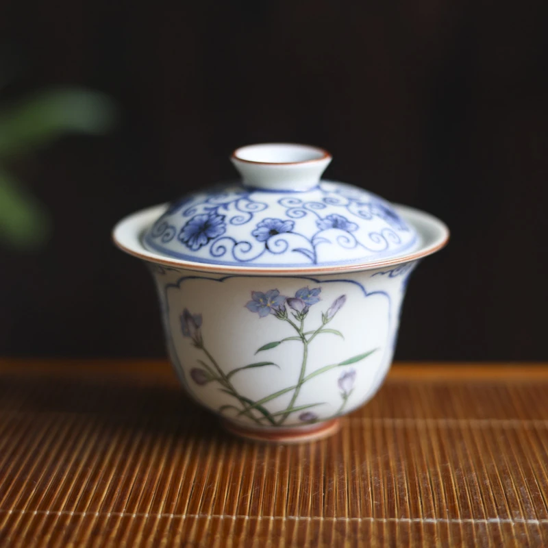 【直播专属】开窗斗彩君子兰-墨冉-葫芦盖碗-130CC（新墨冉0253）