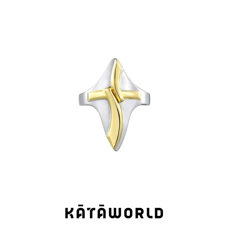 KATAWORLD 铜合金戒指 十字星时尚小众简约个性百搭金色轻奢指环X