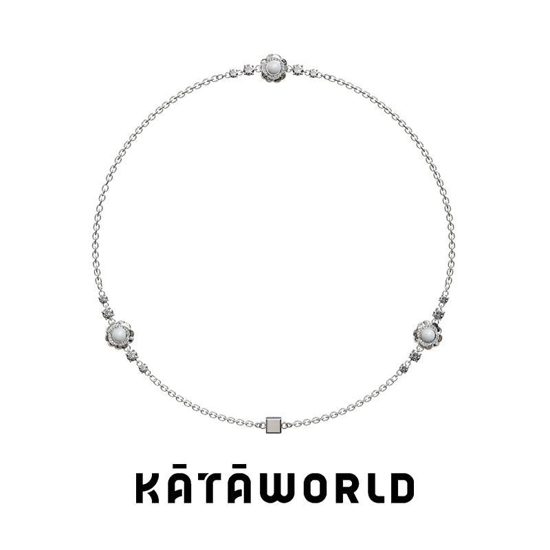 KATAWORLD 铜合金合成锆石项链 山茶花精致项链-4.0-白金X