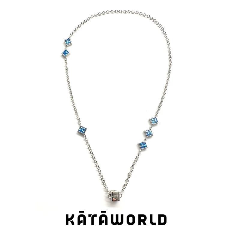 KATAWORLD 铜合金合成锆石项链 【主理人】吊坠多石链-蓝锆4.0