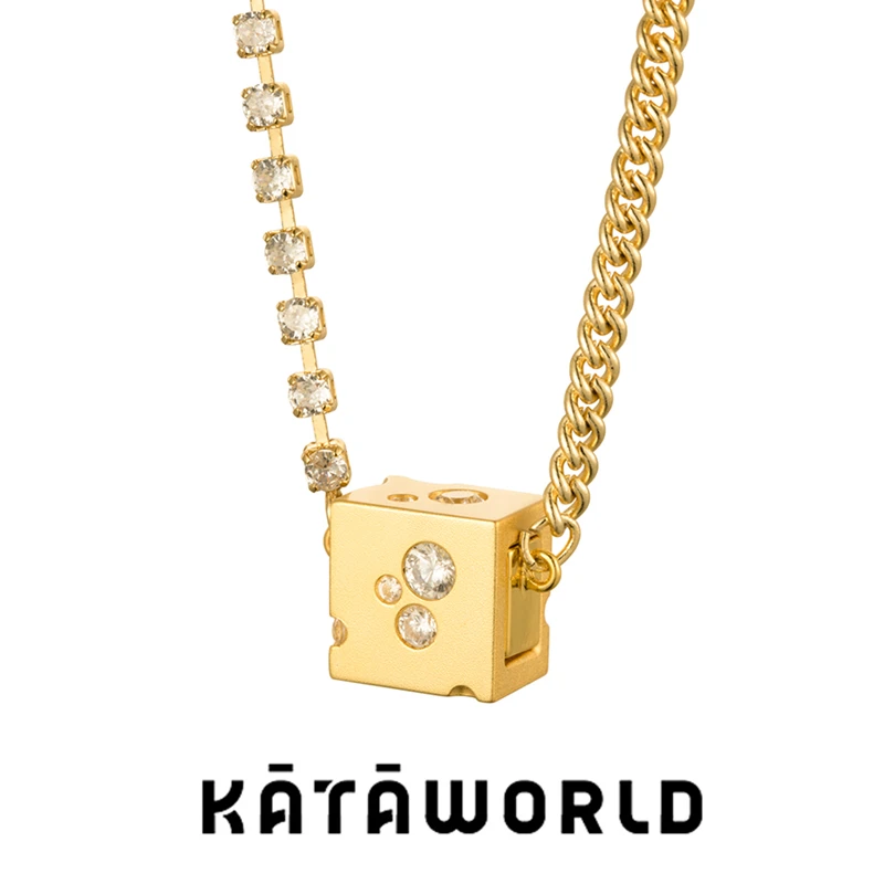 KATAWORLD 铜合金合成锆石项链 月球奶酪时尚立体项链五金女孩X
