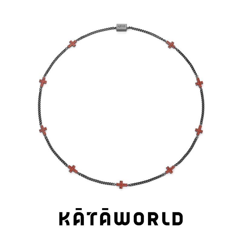 铜合金项链 红锆九枚黑十字星情侣磁吸项链镶钻时尚【粉丝福利】