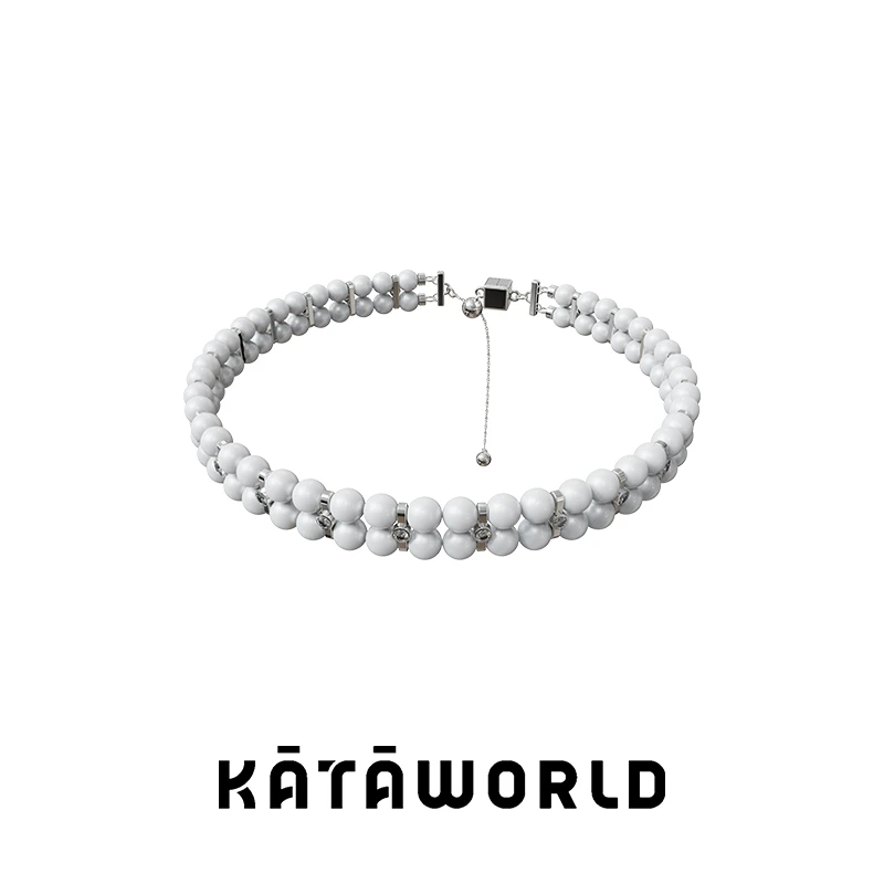 KATAWORLD 铜合金合成锆石项链 【主理人】玻璃珠隔珠组合choker