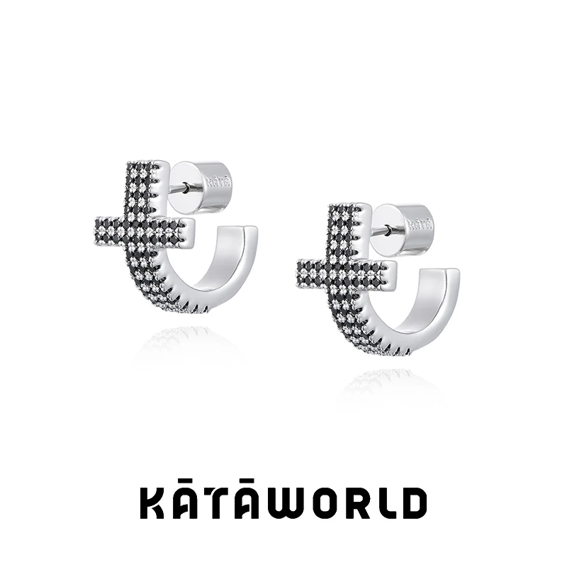 KATAWORLD 铜合金合成锆石耳饰 【主理人】十字星满镶锆耳环/对