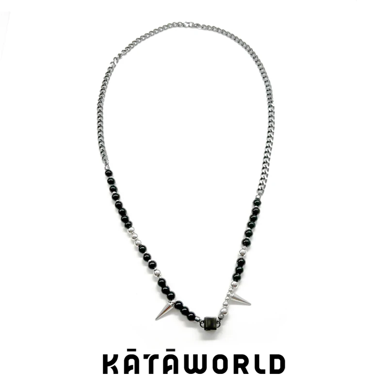 KATAWORLD 铜合金玻璃项链 【主理人】尖锥黑珠项链-4.0-枪黑色