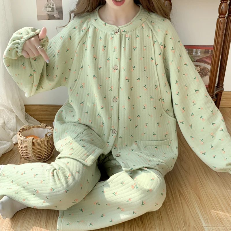 空气棉月子服秋冬季10月份坐月子产后纯棉孕妇睡衣产妇哺乳喂奶