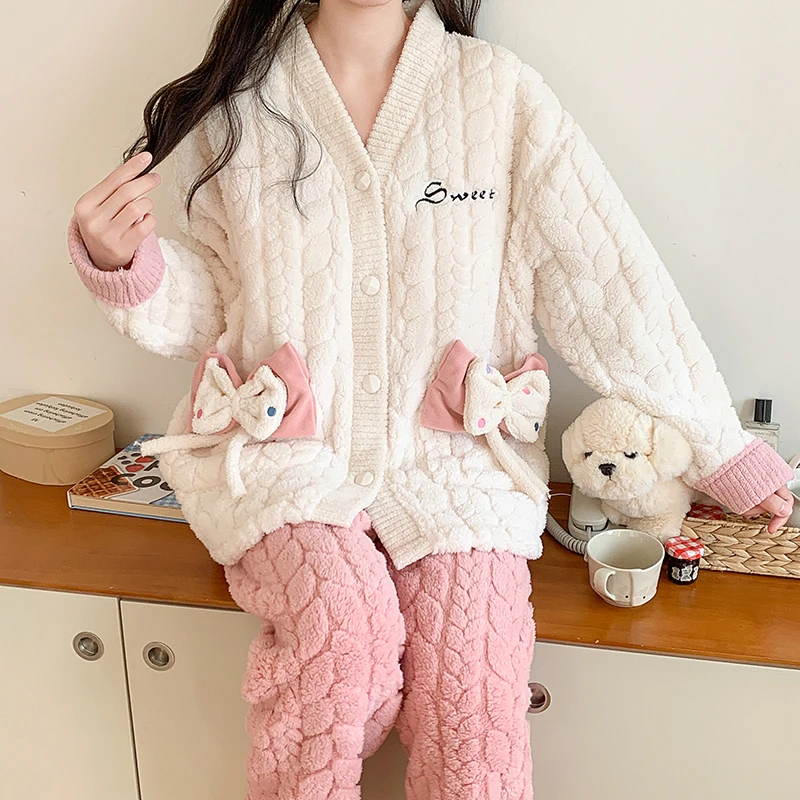 月子服冬季加厚加绒珊瑚绒大码孕妇睡衣产后哺乳家居服进医院待产