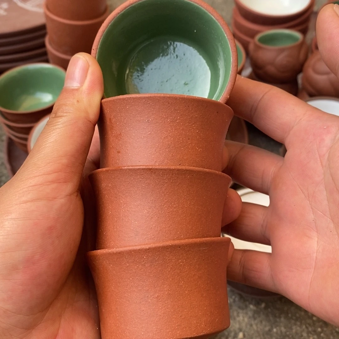 紫砂茶壶绿釉竹节杯30-50cc