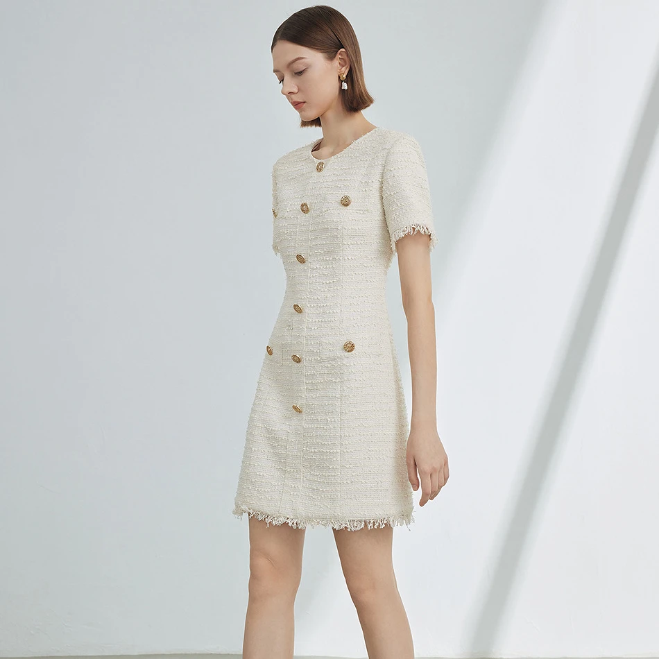 朗姿复古小香风法式流苏裙子女高级感气质夏新款显瘦连衣裙