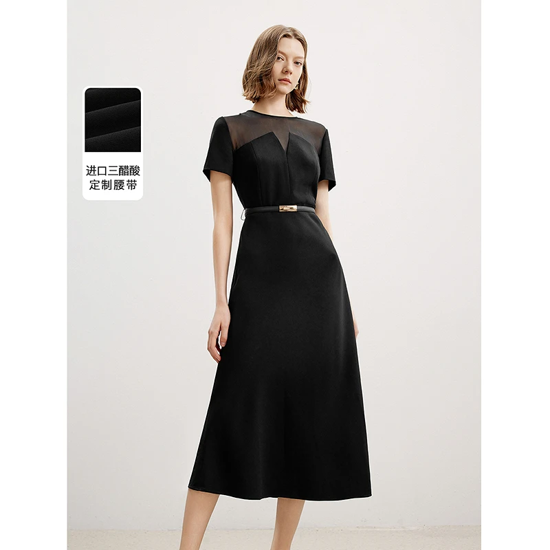 朗姿三醋酸收腰气质高级感小黑裙女2024新款设计感轻礼服连衣裙